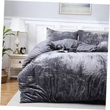Velvet Duvet Cover Bedding Set Queen Size, Queen 90"x90" Gray No Comforter