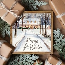 "Home for Winter" Christmas Wooden Sign Farmhouse Wall Decor for Cafe Mental