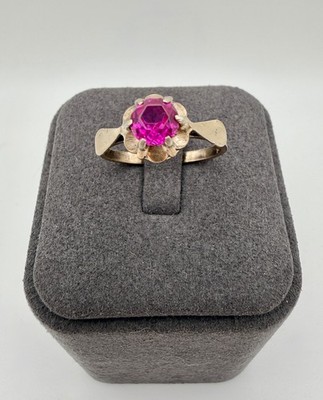 Vintage Soviet 925 sterling silver ring (star) gold-plated with artificial ruby