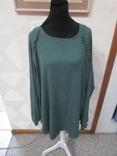 LAUREN CONRAD-GREEN-RUFFLE SHOULDER-LONG SLEEVE-ROUND NECK-KNIT TOP-SIZE-2X-NWT