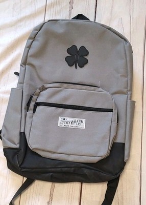 Lucky Brand Unisex Backpack Gray Black Canvas Leather Fortune Padded Bag
