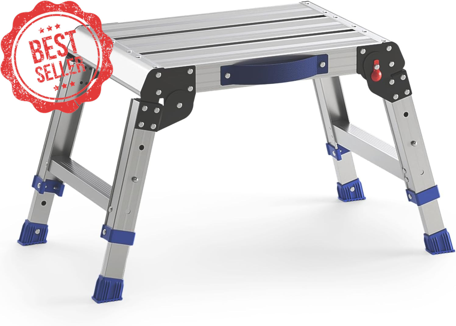 Aluminum Folding Step Stool Work Platform Adjustable Height 440LB Capacity