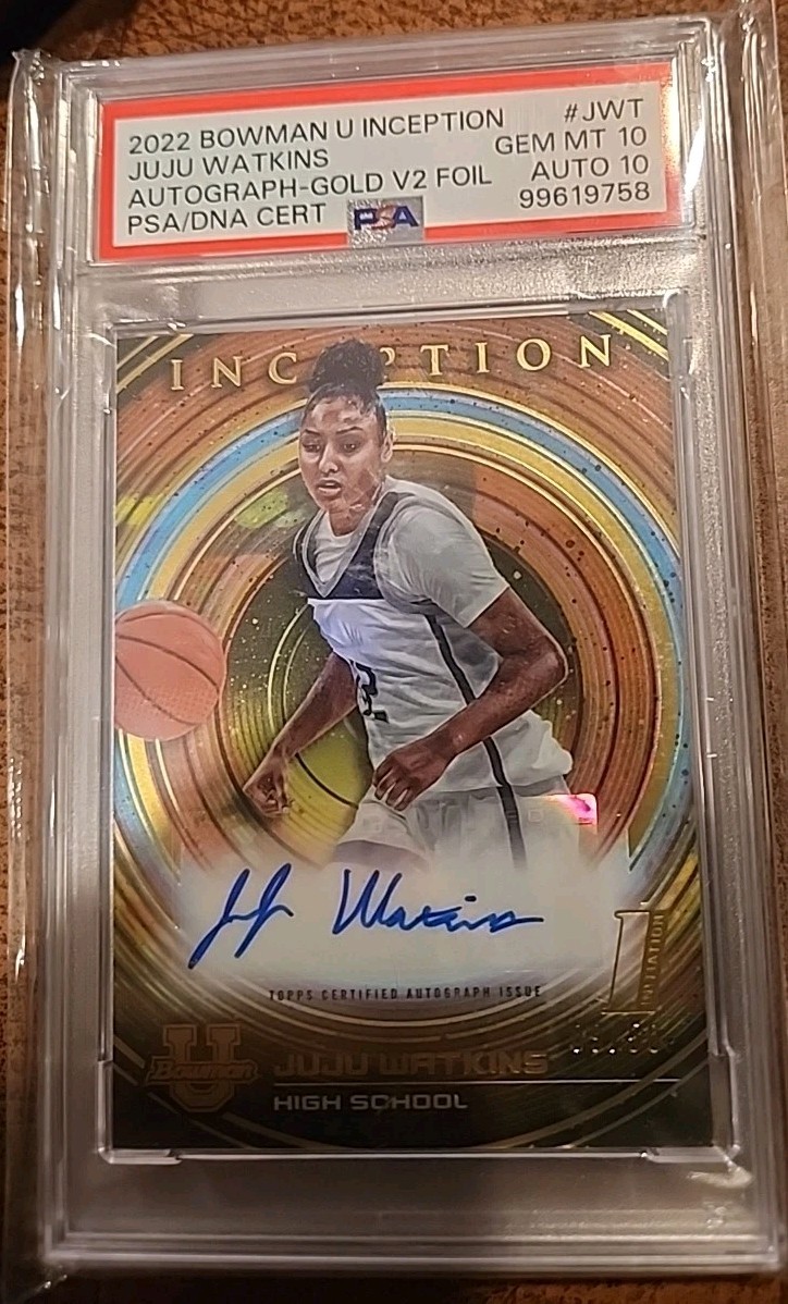 JUJU WATKINS AUTO PSA 10 GOLD 9/50 V2 FOIL #BIA-JWT 2022 BOWMAN U INCEPTION
