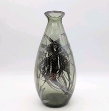 Glas Vase Design Silveroverlay Silber Fische alt Design Silberauflage Zierfische