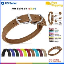 Leather Dog Collar Soft Roll 20-24 Inch for Small Medium Large Dogs Puppy Brown