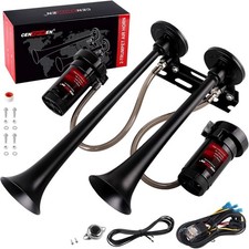 Dual 2-Trumpet Metal Air Horn for Truck Kit with 2 Air Compressors,12V 150Db Ult