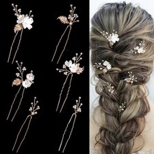 Handmade Pearl Bridal Wedding Hair Pins 6Pcs White Gold / Pearl White Flower