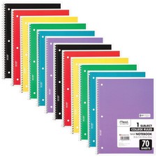 Spiral Notebook 12 Pack 1 Subject College Ruled Paper 7-1/2 x 10-1/2 70 Sheets