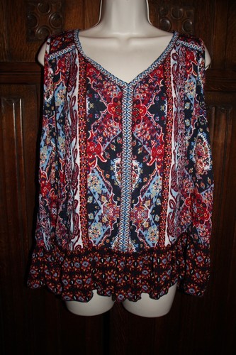 Bila boho tank top XXL/1X embroidered trim ruffle hem hippy resort india blue - Picture 7 of 7