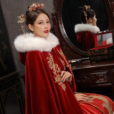 Faux Fur Hooded Cape Vintage Bridal Winter Warm Long Wedding Cloak Cape