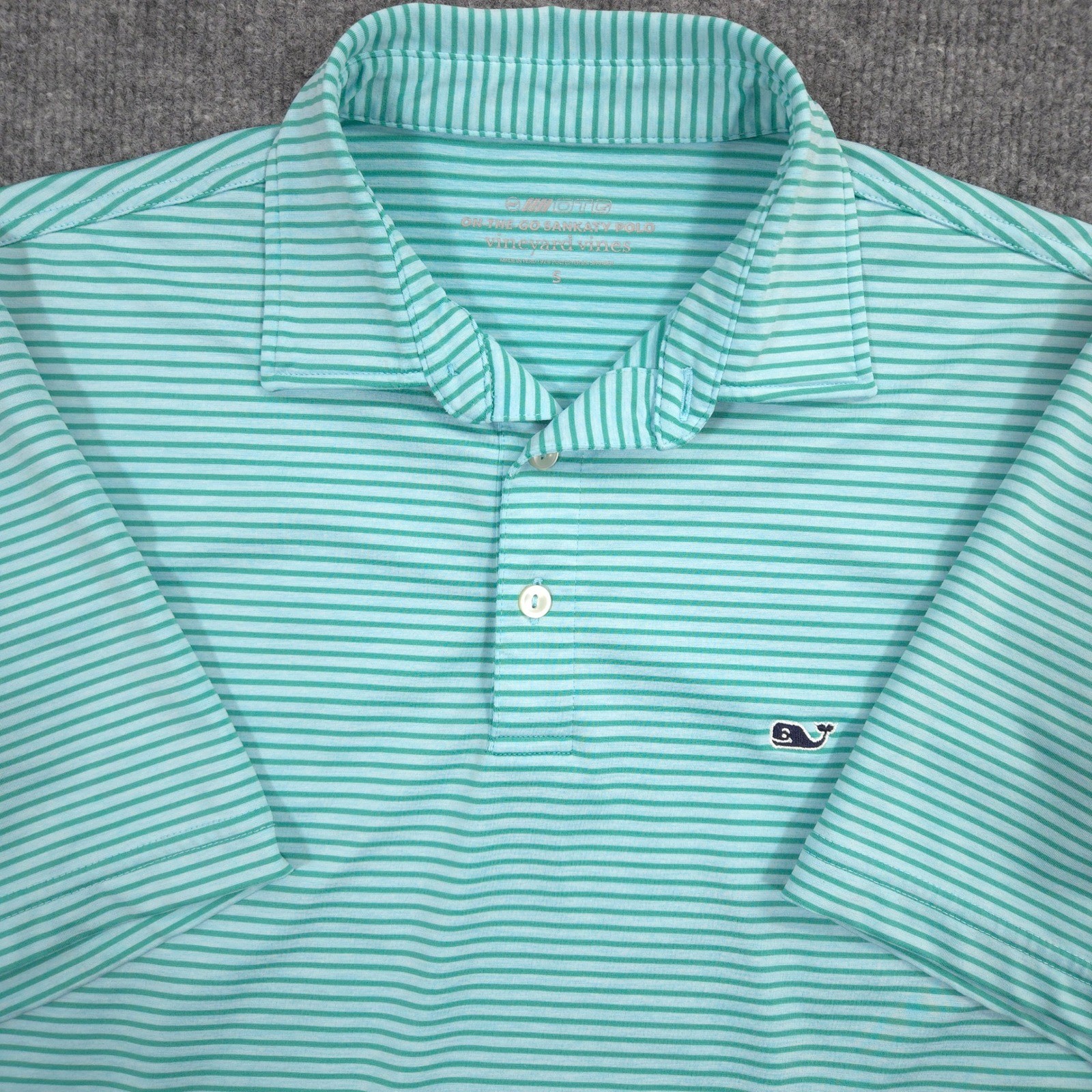 Vineyard Vines On The Go Sankaty Polo Shirt Mens S Blue Seafoam Striped OTG Golf