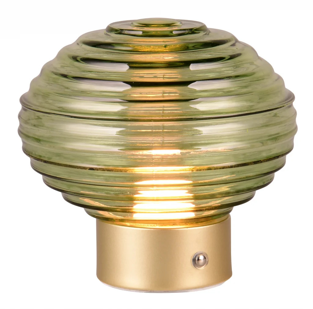 Table Light Brass Earl LED Matt Green Glass Rechargable Portable Trio R57771115