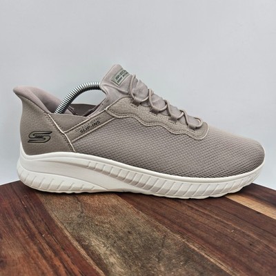 Skechers Bobs Sport Squad Shoes Women's 10 Taupe Slip Ins Hands Free Sneakers