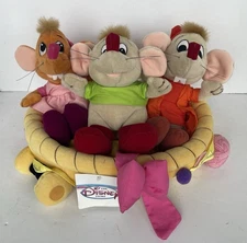 Disney Gus Suzy & Jaq Cinderella Mice In Plush Sewing Basket w Hang Tag