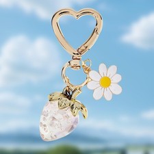 Strawberry White Pink Red Bag Charm Keychain for Purse Handbag Women Gift
