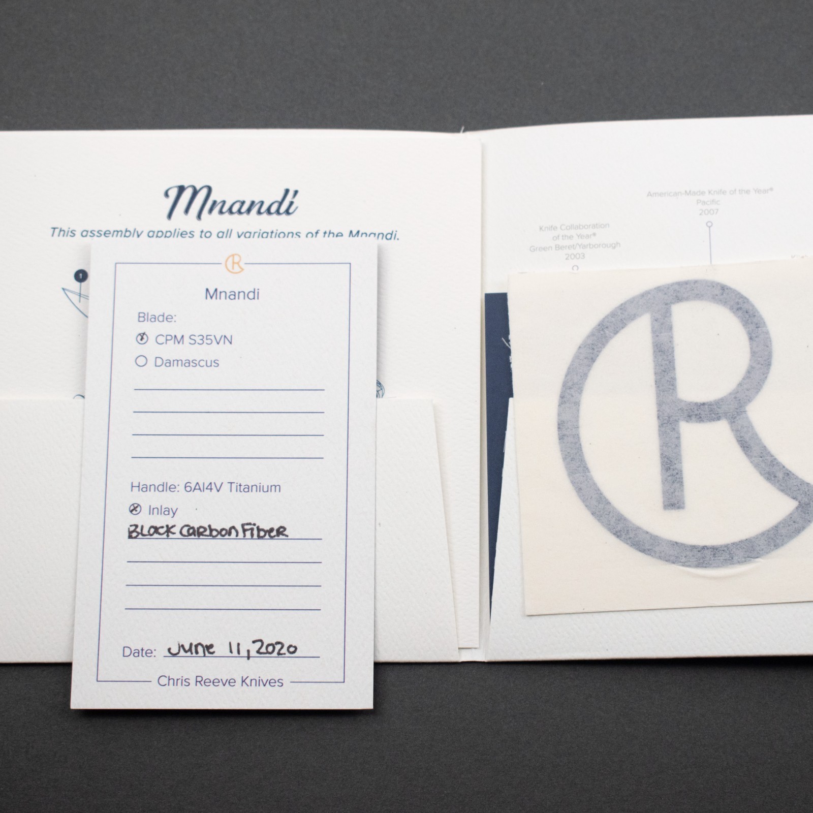 NEW! Chris Reeve Mnandi, Carbon Fiber Inlays (Gen 2), Polished Blade w/ Full Kit