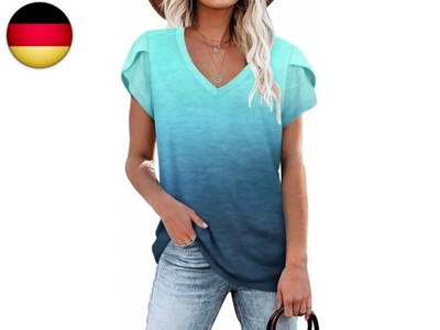 PLOKNRD Damen Tops V-Ausschnitt Blütenblatt Ärmel T-Shirt Sommer Freizeit K