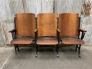3 Vintage Wood Folding Theater Seats, Auditorium Seats, Entryway Bench, E29