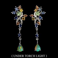 925 Sterling Silver Earrings Pear Fire Opal 8x6mm Sapphire Gemstone Jewelry