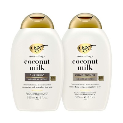 OGX Coconut Milk Shampoo & Conditioner Set, Hydrating Formula, 2 x 13 Fl Oz