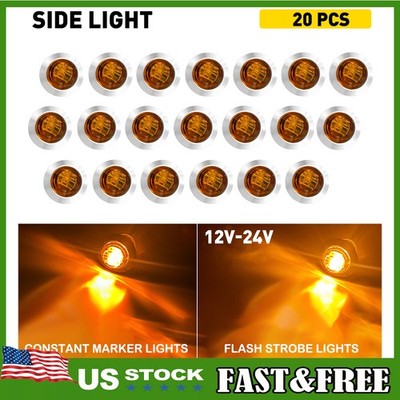 3/4'' Strobe+Steady Marker Light 20X Amber LED Side Clearance Flash Warning Light