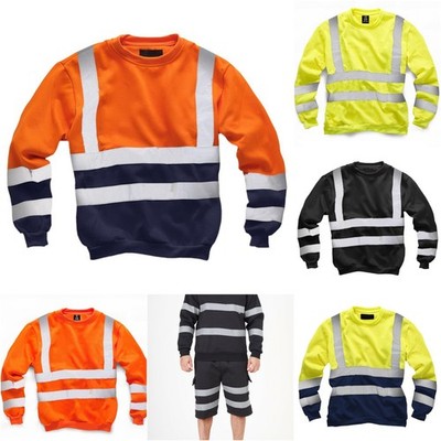 Hi Viz Warnschutz-Sweatshirt Rundhalsausschnitt Sicherheit Fleecepullover Arbeitskleidung Oberteil