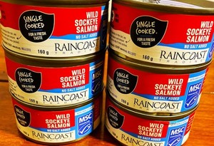 NEW Lot of 6 Cans Raincoast Wild Red Sockeye Salmon No Salt Added
