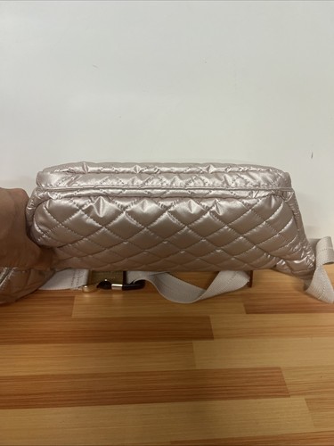 MZ Wallace Crosby Nylon Quilted Sling Waist Bag Gray Fanny Pack Rose Gold Pink - Picture 6 of 8