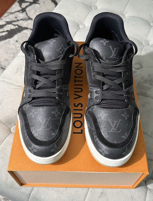 Louis Vuitton Trainer Men s Black Monogram Leather Low Top Lace-Up Sneakers