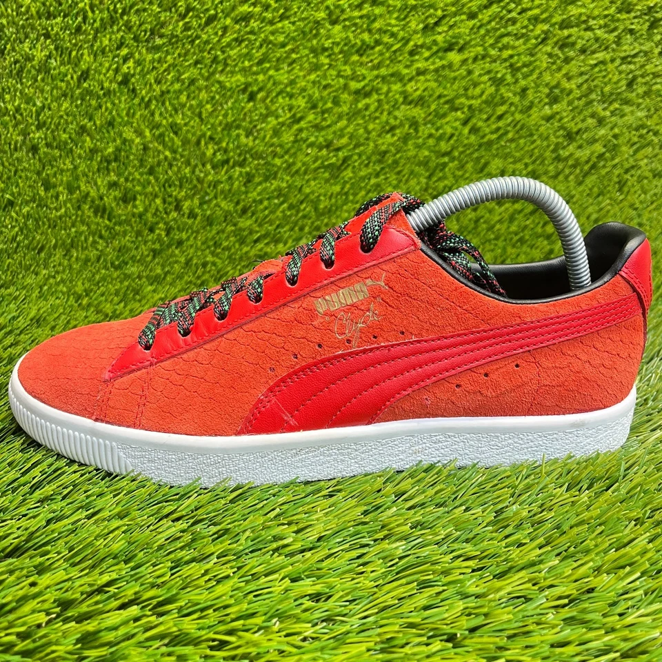Puma Clyde GCC Snakeskin Womens Size 9.5 Orange Red Walking Shoes Sneakers - Image 3 of 4