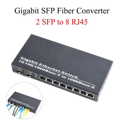 2 SFP 8 RJ45 Gigabit Fiber Switch 10/100/1000M SFP Media Converter+ LC/SC Module