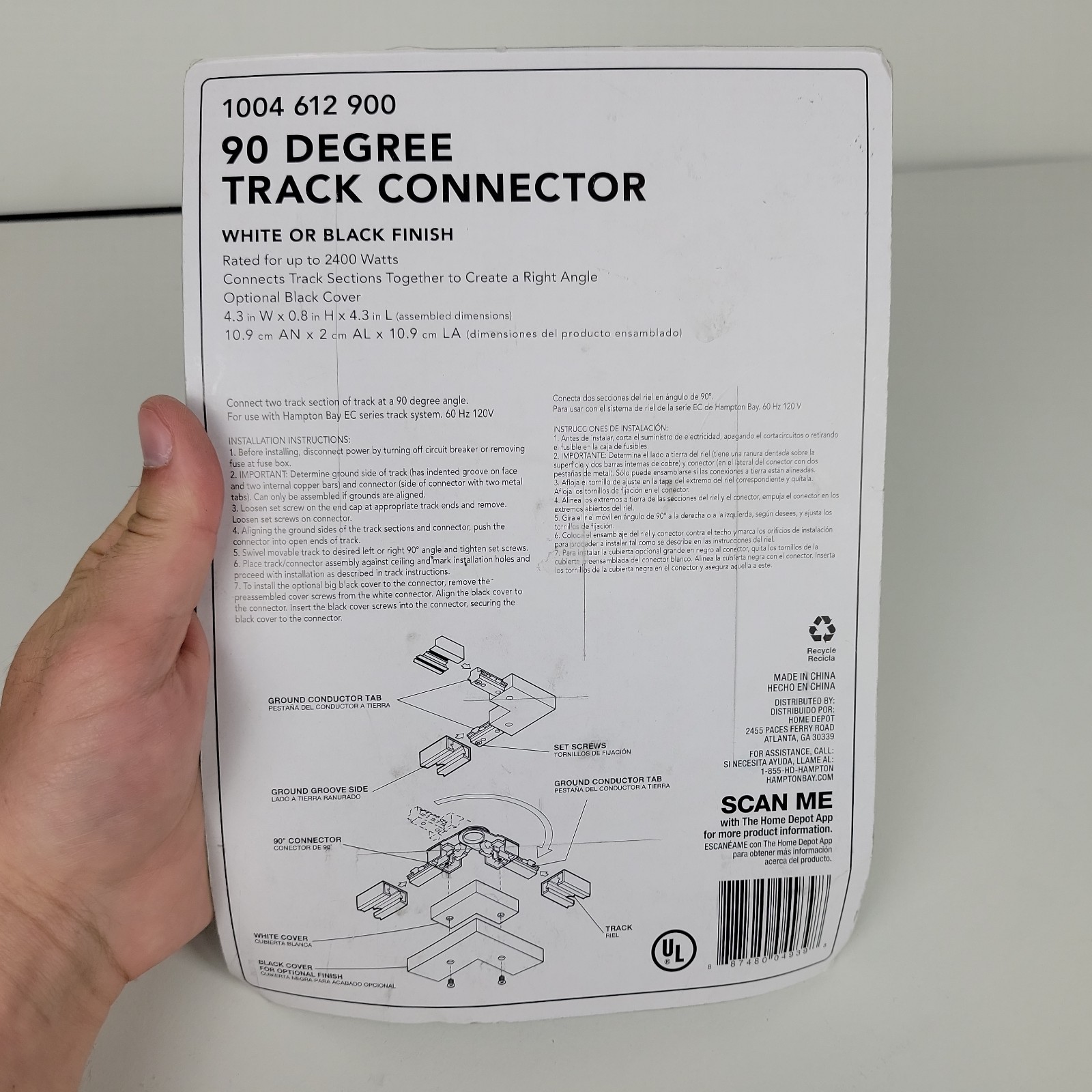 Hampton Bay 90 Degree Track Connector White or Black New