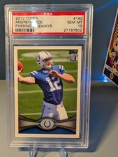 2012 Topps #140 Andrew Luck Passing Sideways Colts Rookie Card PSA 10. rookie card picture