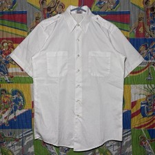 VTG 80s US Navy Issue White Button Down Short Sleeve Utility Shirt Size M