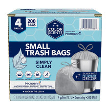 Small Trash Bags - 4 Gallon, 200 Bags 1 Pack of 200 Count , Drawstring - Silver