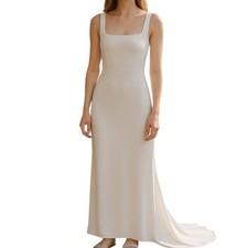 Lulus White Satin Square Neck Wedding Dress With Train Size XL NWD