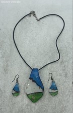 2 Pc Art Glass Teardrop Pendant Earrings & Pendant Necklace Set