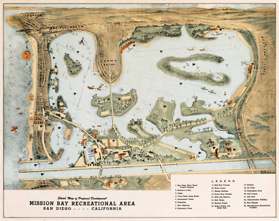Map of Mission Bay San Diego Recreational Area Wall Art Poster Print