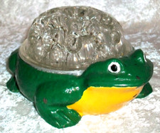 Vintage Cast Iron Metal Green Yellow Bullfrog Flower Frog Clear Glass Insert