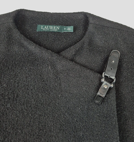 Ralph Lauren Tab Front Classic Wool Blend Black Gray Striped Coat Women's Size M - Picture 2 of 11