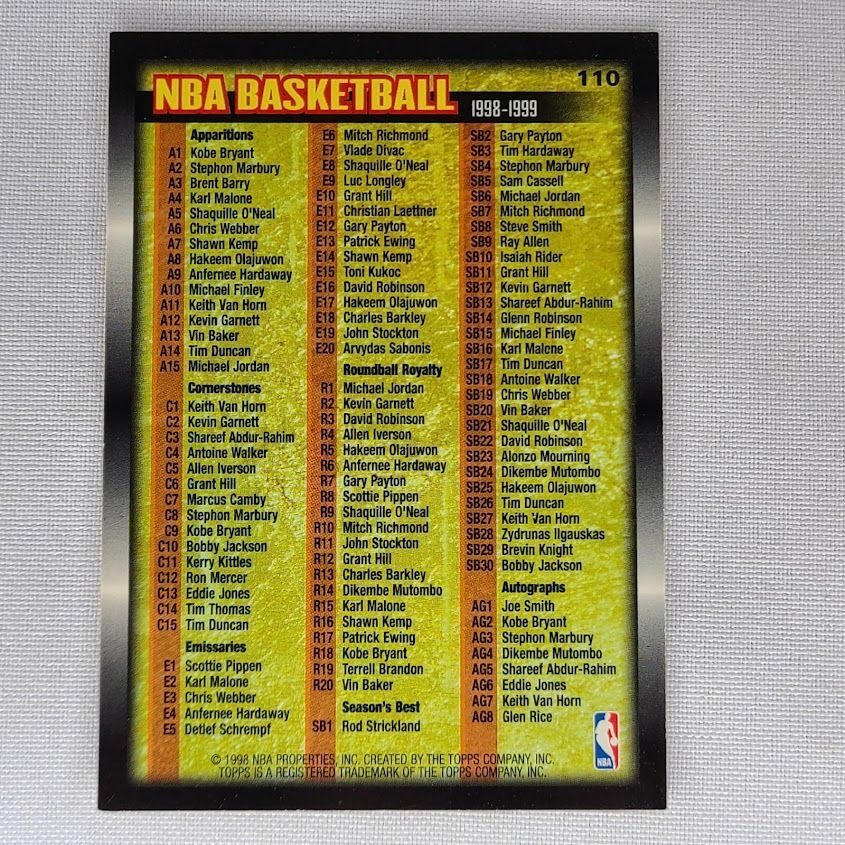 1998-99 Topps NBA Basketball #110 Series One Checklist 1-110