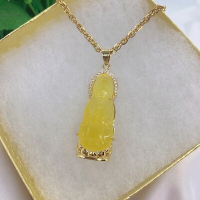 Good Fortune Gold Plated Guanyin Buddha Pendant Amulet Necklace, White Gold Plat