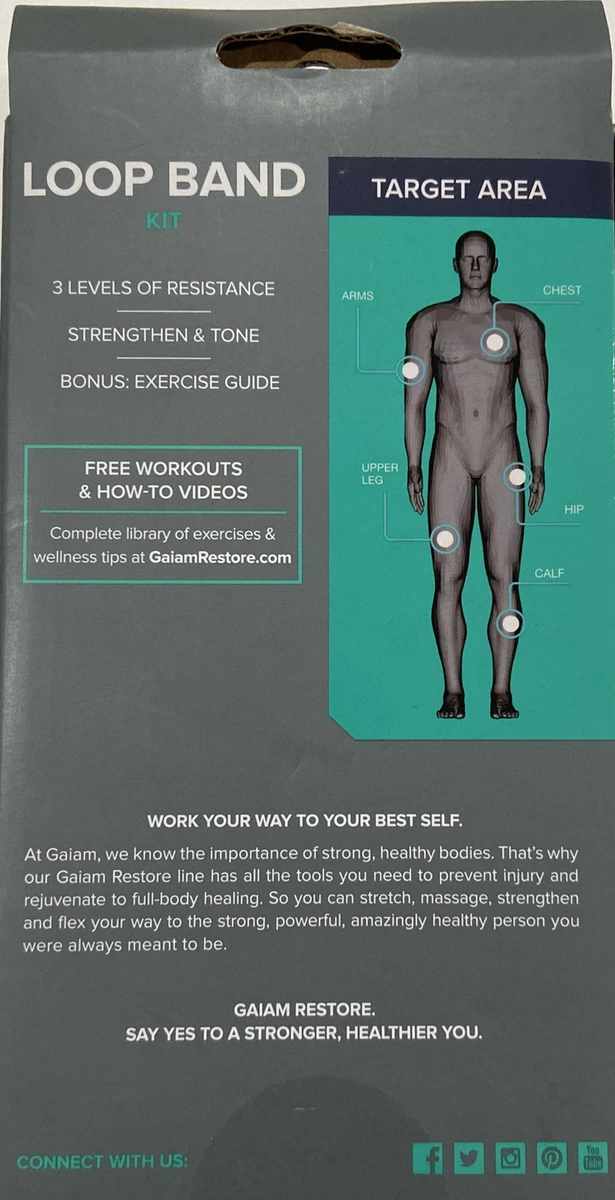 Gaiam Restore Loop Band Kit w 3 Levels of Resistance. Includes 3