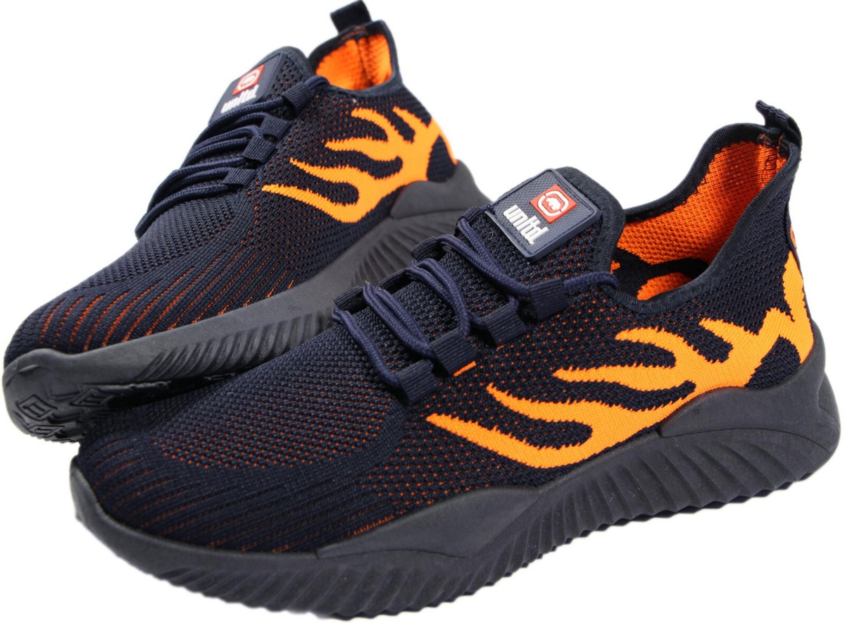 ECKO UNLTD navy/orange Flames knit Shoes-10- NEW- light wt Rhino