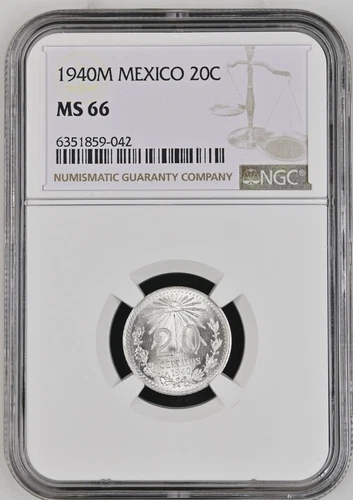 1940M Mexico 20 Centavos NGC MS66 .720 Silver