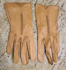 Vintage Size XS-S Brown Leather 8" Gloves Weave Detail