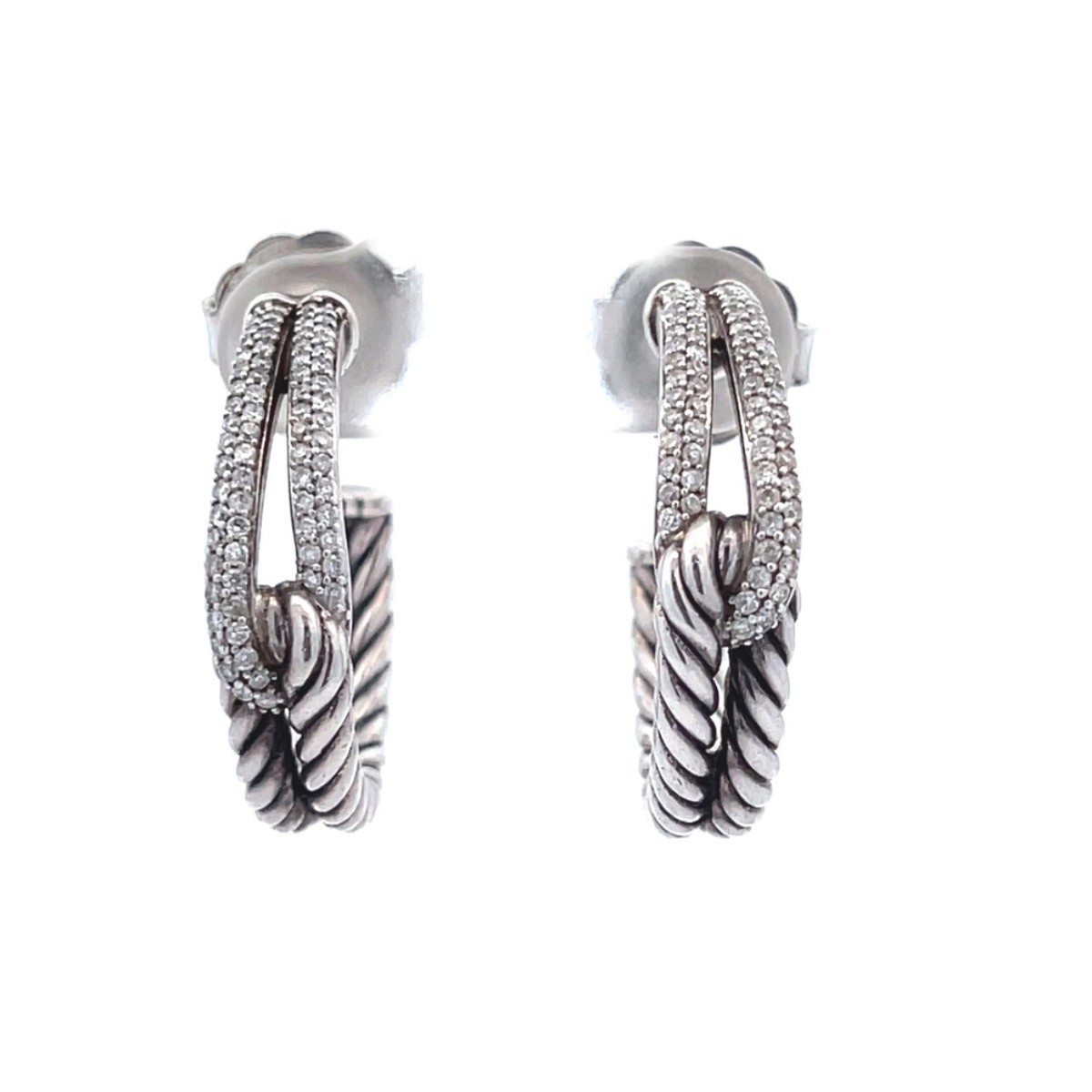 David Yurman Hoop Earrings Diamond Sterling Silver Interlaced Loop