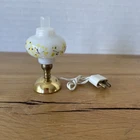 VTG Miniature Dollhouse Table Lamp Floral Milk Glass Shade Brass Stand W.Germany