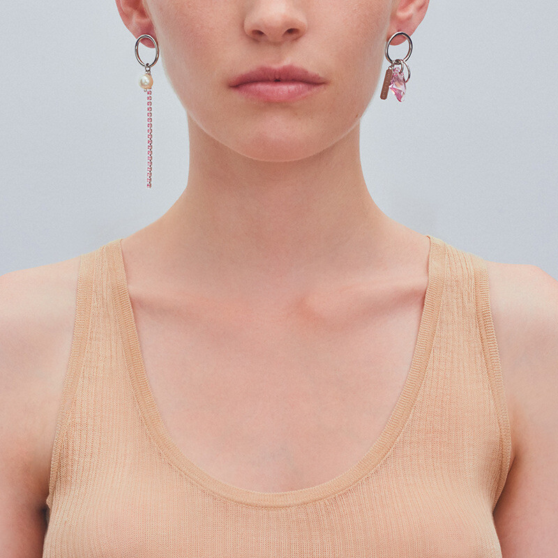 Women Justine Clenquet Pink Crystal Asymmetric Tassel Women Justine Clenquet Pink Crystal Asymmetric Tassel