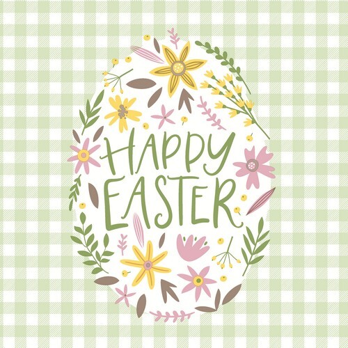 20 Servietten Happy Easter Frohe Ostern Osterei Blumen Kariert Garten 33X33Cm-image